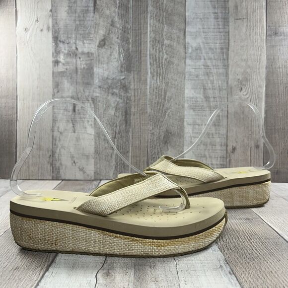 Volatile Women's Island Wedge Platform Sandals Raffia Thong Flip Flop Tan Size 8 - Picture 3 of 16